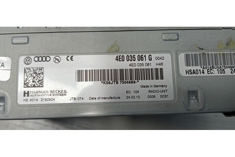 Головное устройство мультимедиа Audi A8 S8 D4 4H 2010-2017 4E0035061G